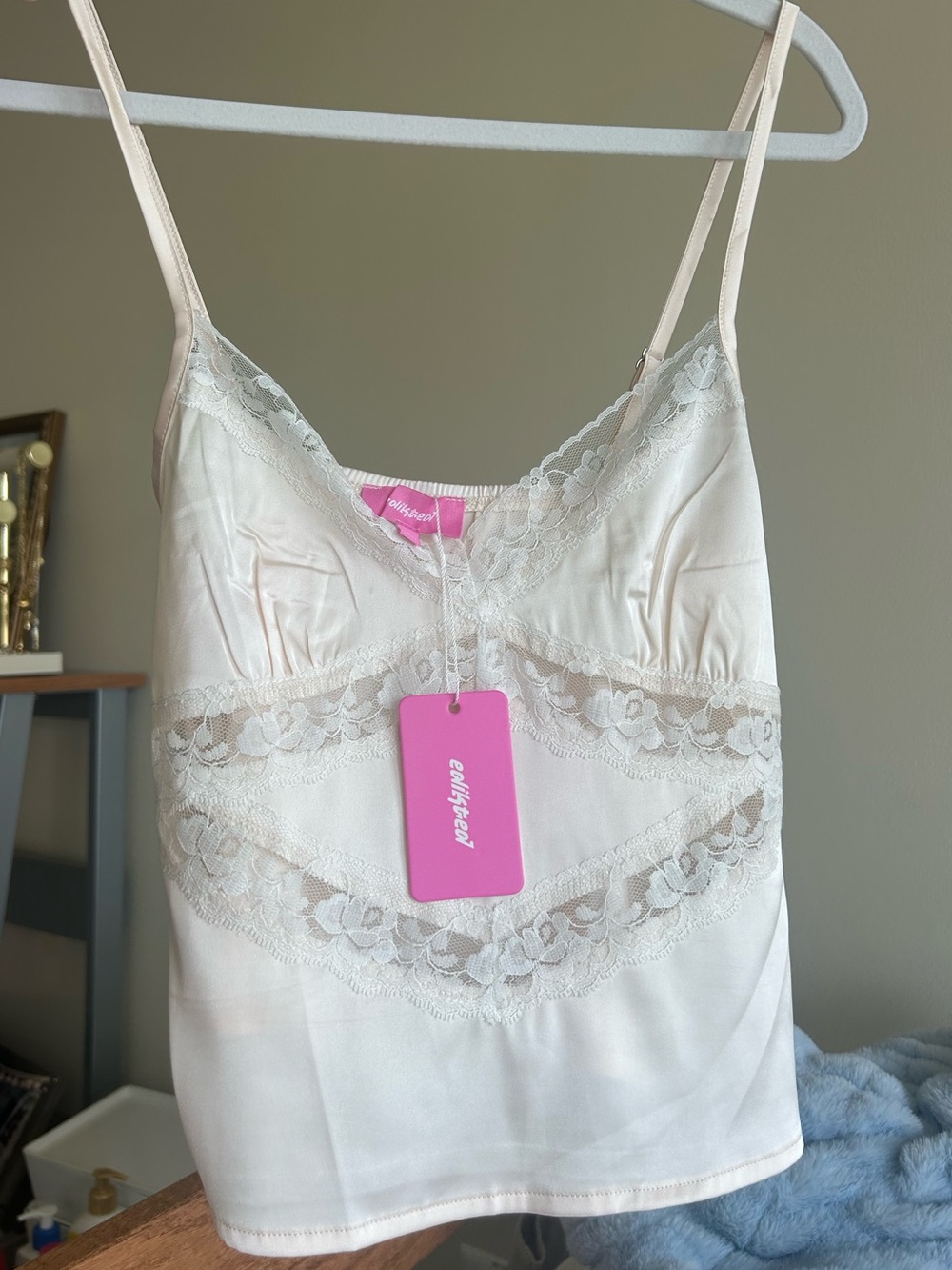Edikted Cream Lace-Trim Satin Camisole
